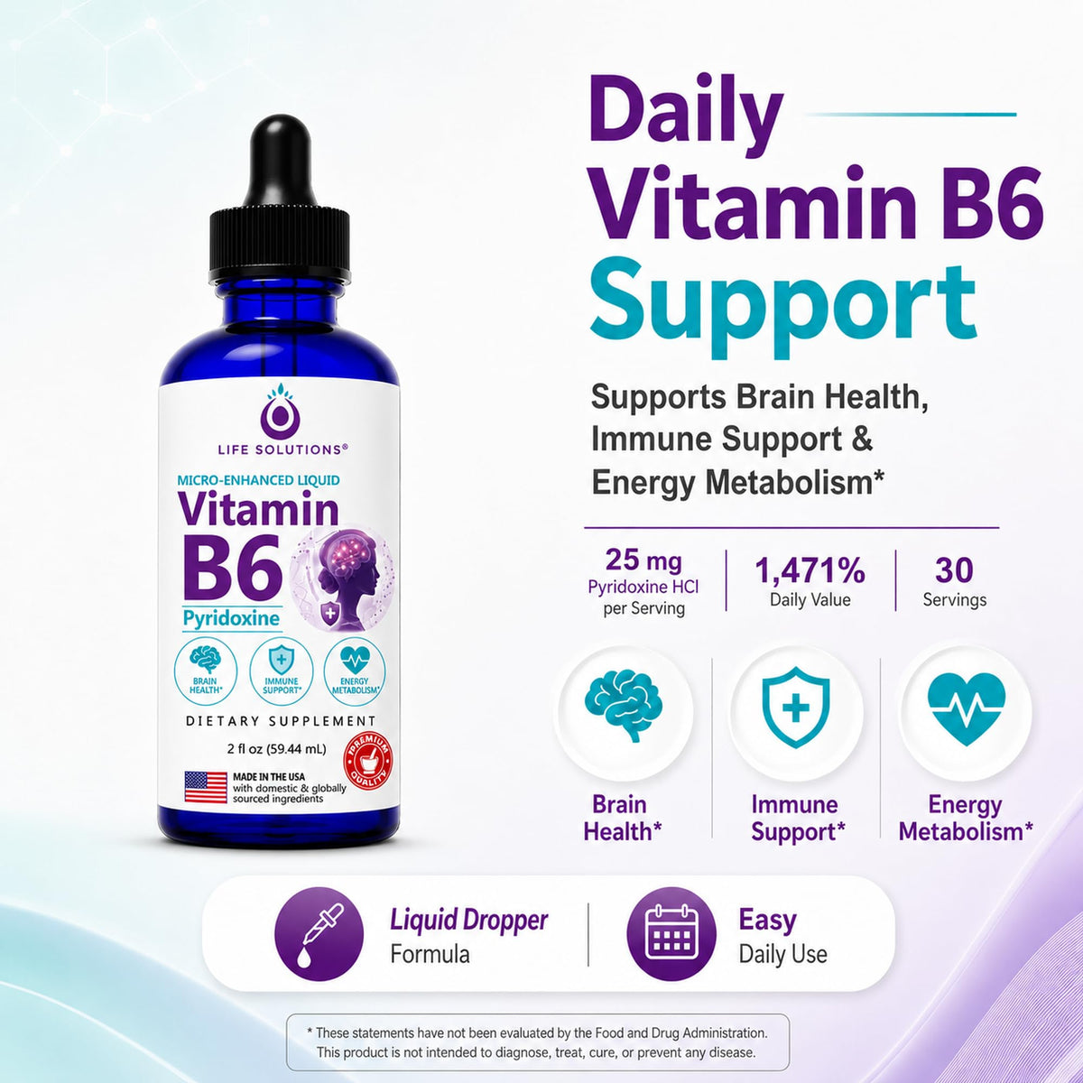 Life Solutions Vitamin B6 25mg Liquid Drops - 2 Fl Oz - image 2