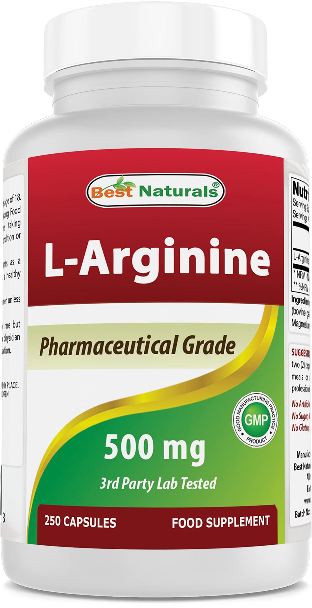 Best Naturals L-Arginine 500mg - 250 Capsules