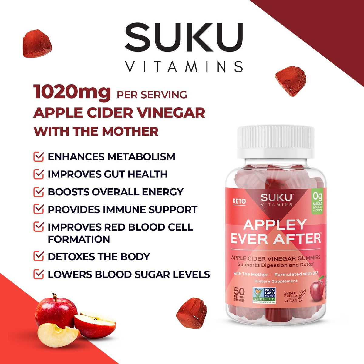 SUKU Apple Cider Vinegar Gummies with Mother, Sugar Free - 50 Gummies - image 7