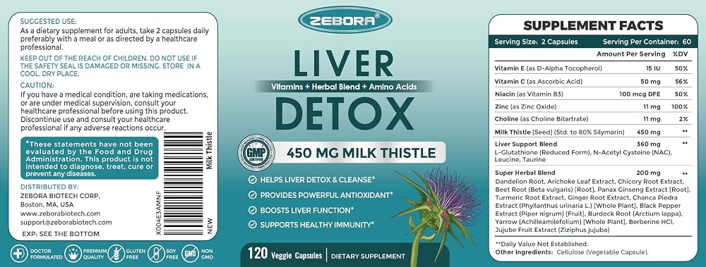 ZEBORA Milk Thistle Extract 30:1 Liver Support - 120 Capsules - image 9