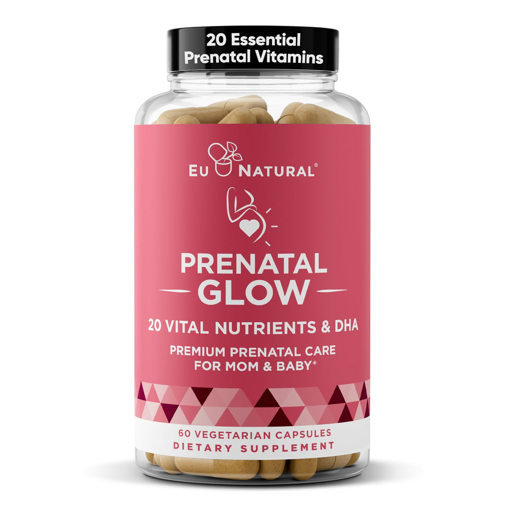 Eu Natural Glow Prenatal Vitamins with Folate & DHA - 60 Vegetarian Capsules