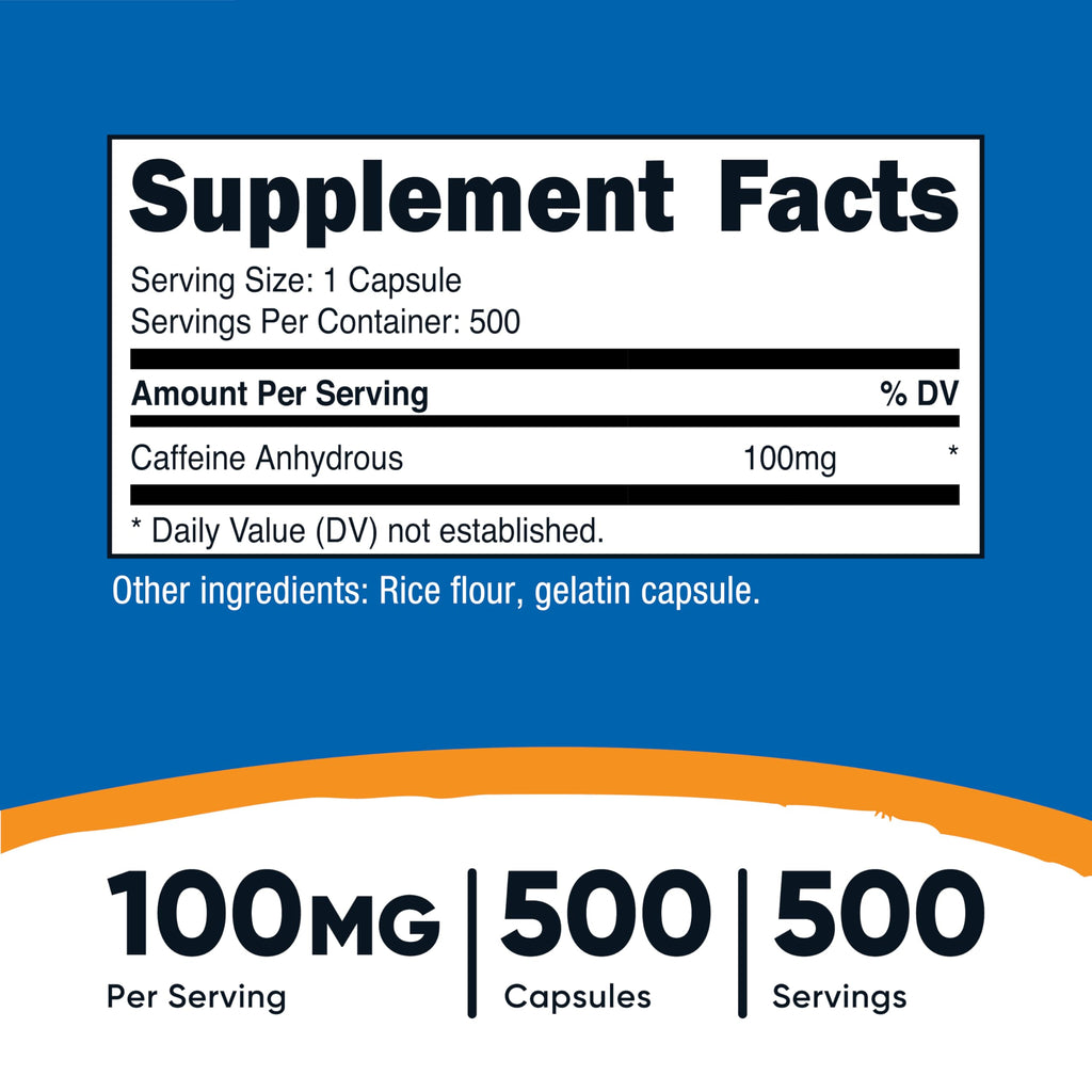 Nutricost Caffeine Pills 100mg - 500 Capsules - image 2