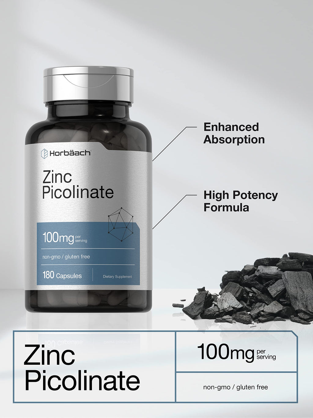 Horbäach Zinc Picolinate 100mg - 180 Capsules - image 3