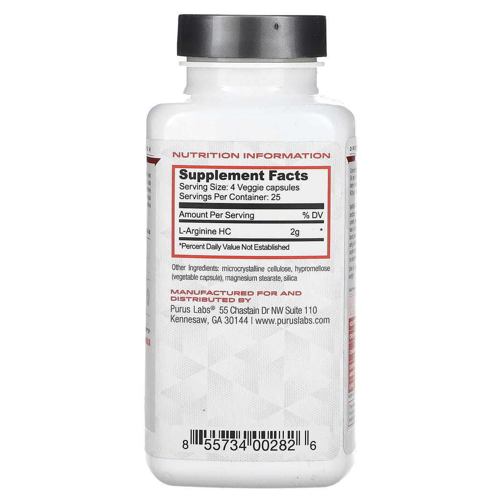 Purus Labs L-Arginine Active Amino Acid - 100 Vegetarian Capsules - image 2