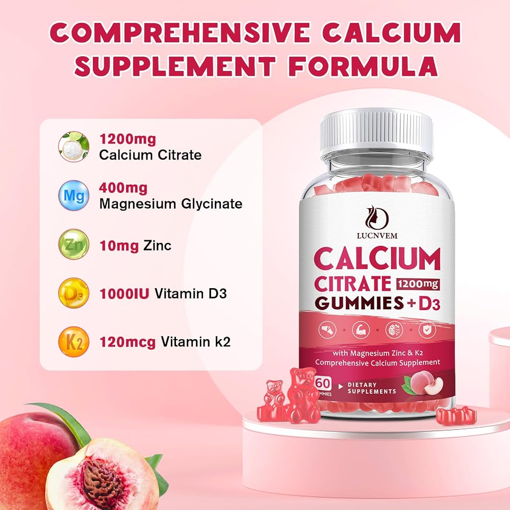 LUCNVEM Calcium Citrate 1200mg with Vitamin D3 Supplements Gummies