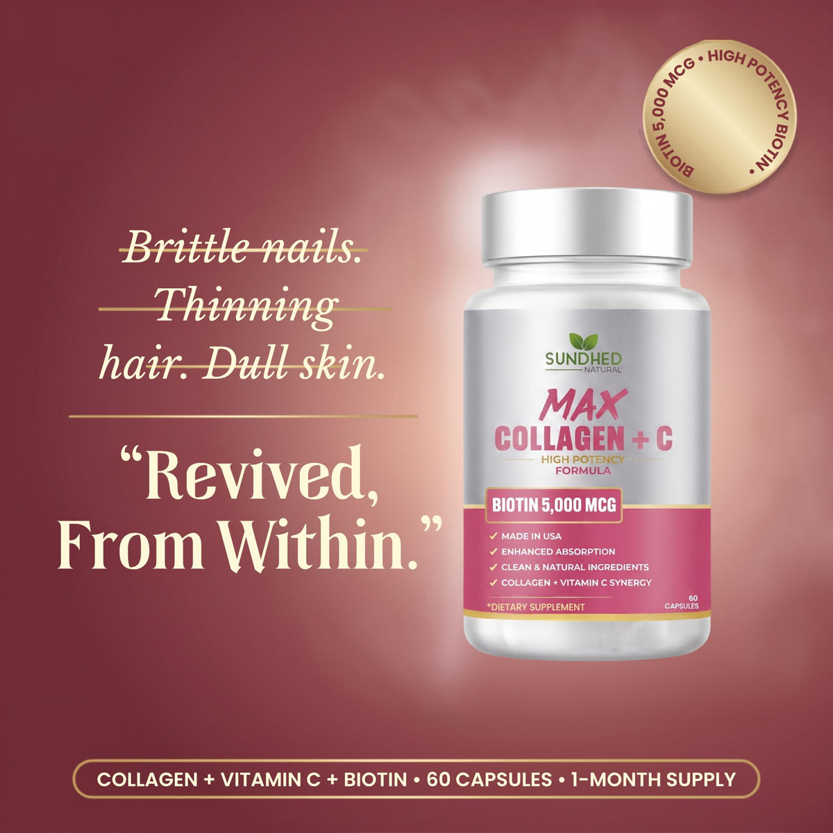 Sundhed Natural Max Collagen Plus C - 60 Capsules - image 2