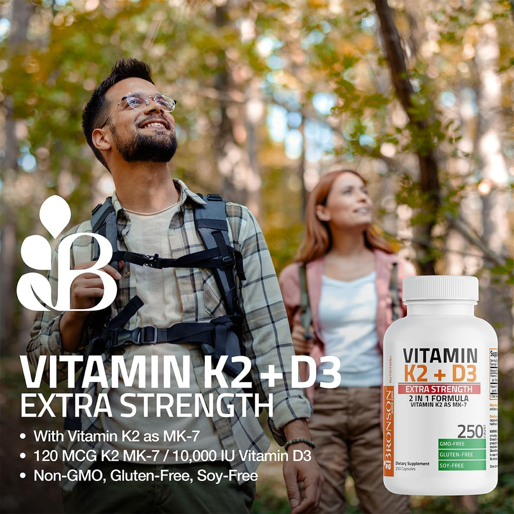 Bronson Vitamin K2 (MK7) with D3 Extra Strength Supplement Bone