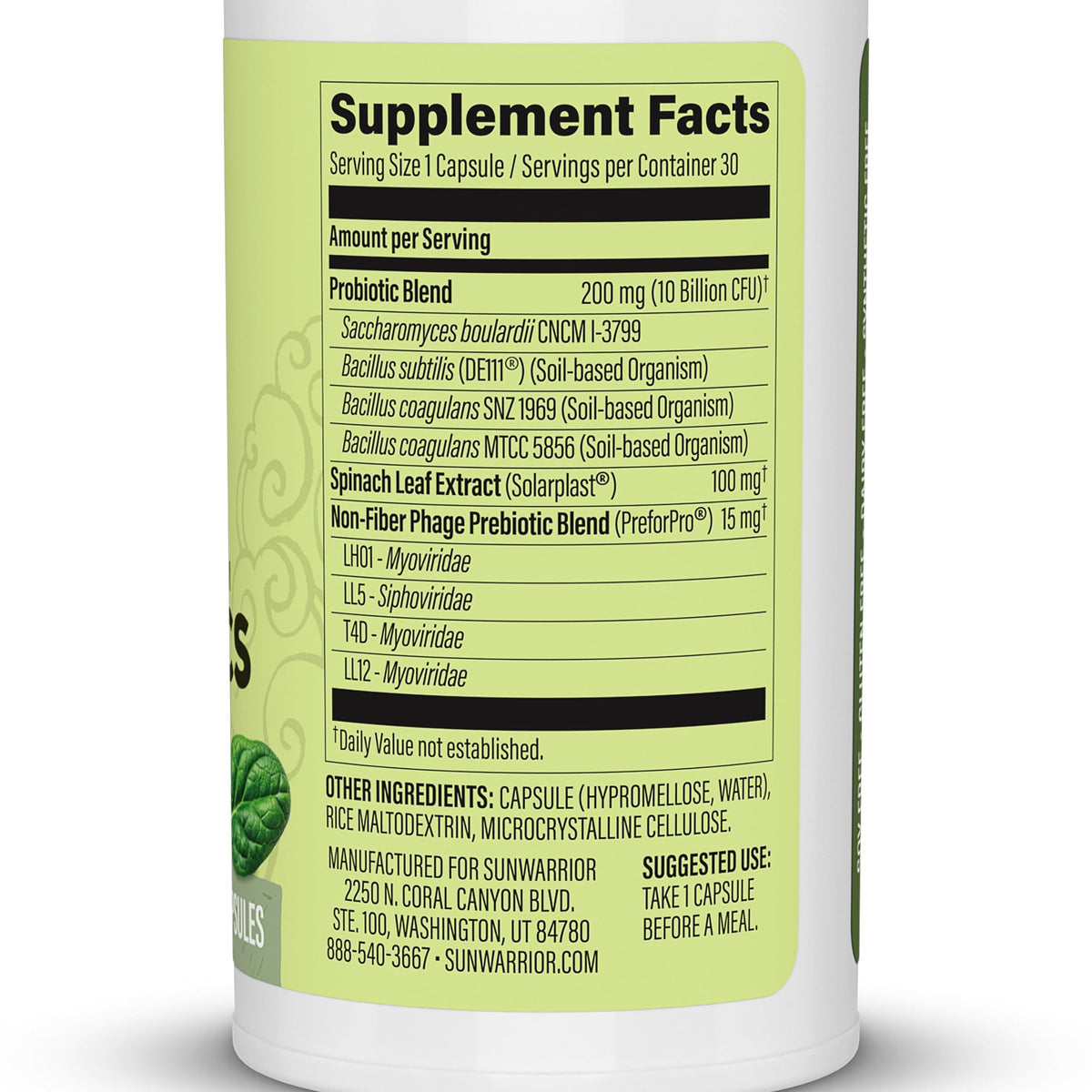 Sunwarrior Probiotics Soil-Based Vegan Capsules - 30 Count - image 2