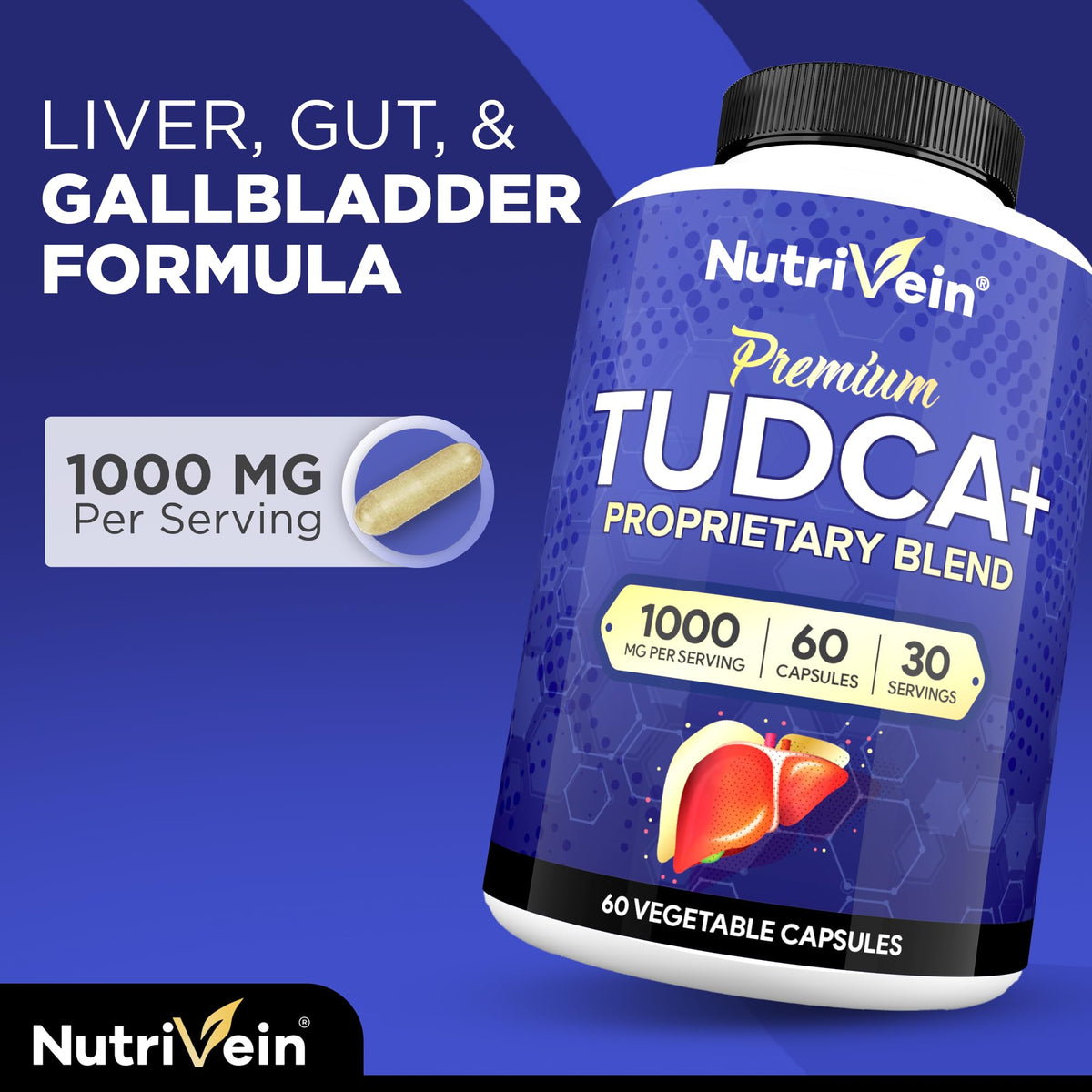 Nutrivein TUDCA+ Liver Support Supplement 1000mg - 60 Capsules - image 3
