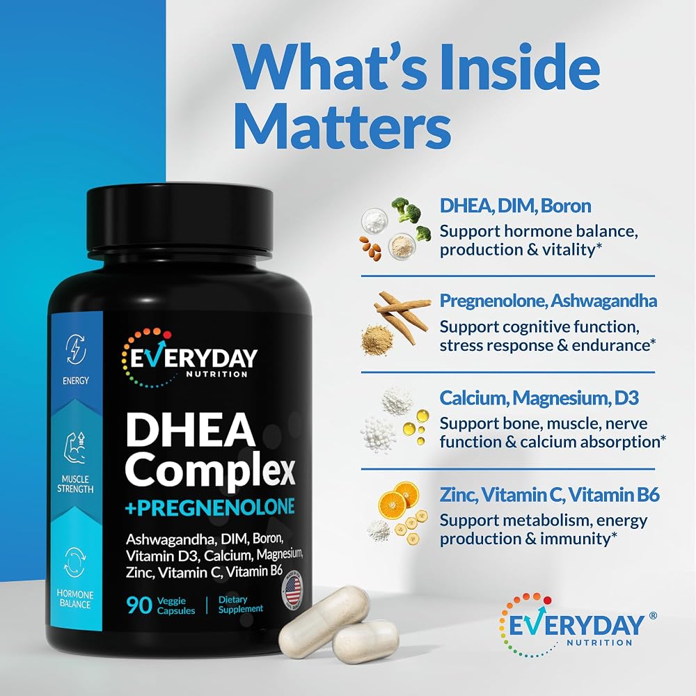 EVERYDAY NUTRITION DHEA 200mg Pregnenolone Supplement - 90 Capsules - image 5