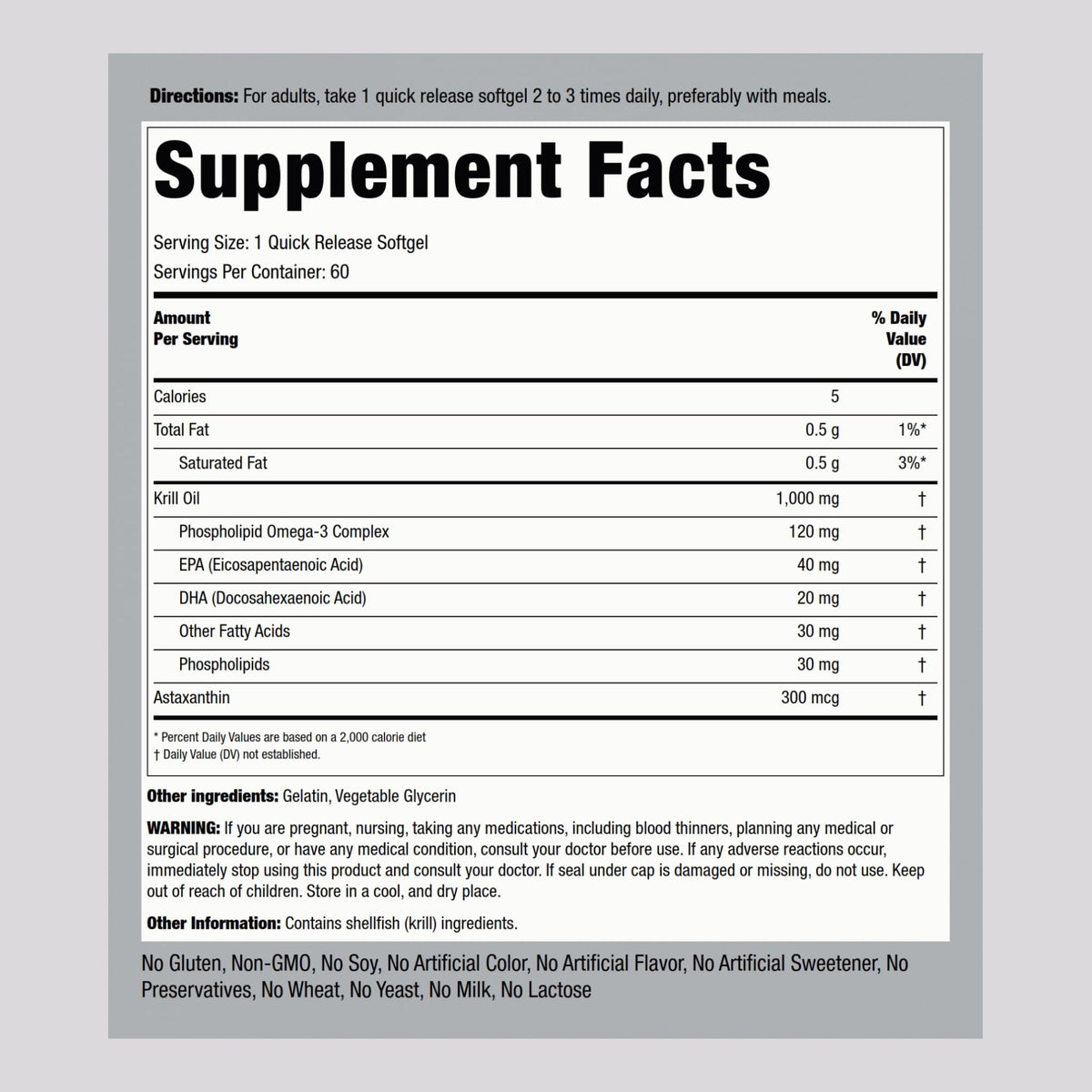 Piping Rock Krill Oil 1000mg - 60 Softgels - image 2