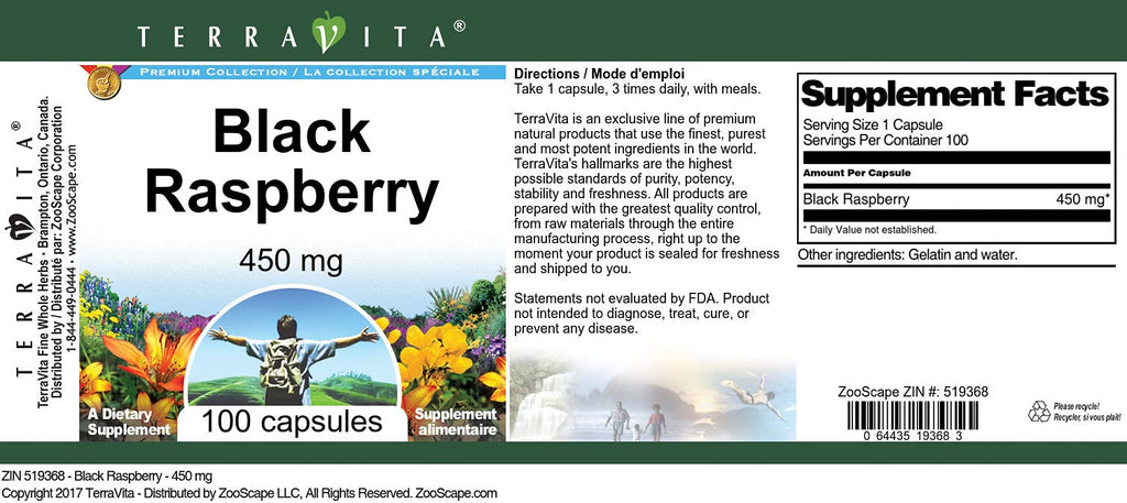 Terravita Black Raspberry - 450 mg (100 Capsules, ZIN: 519368)