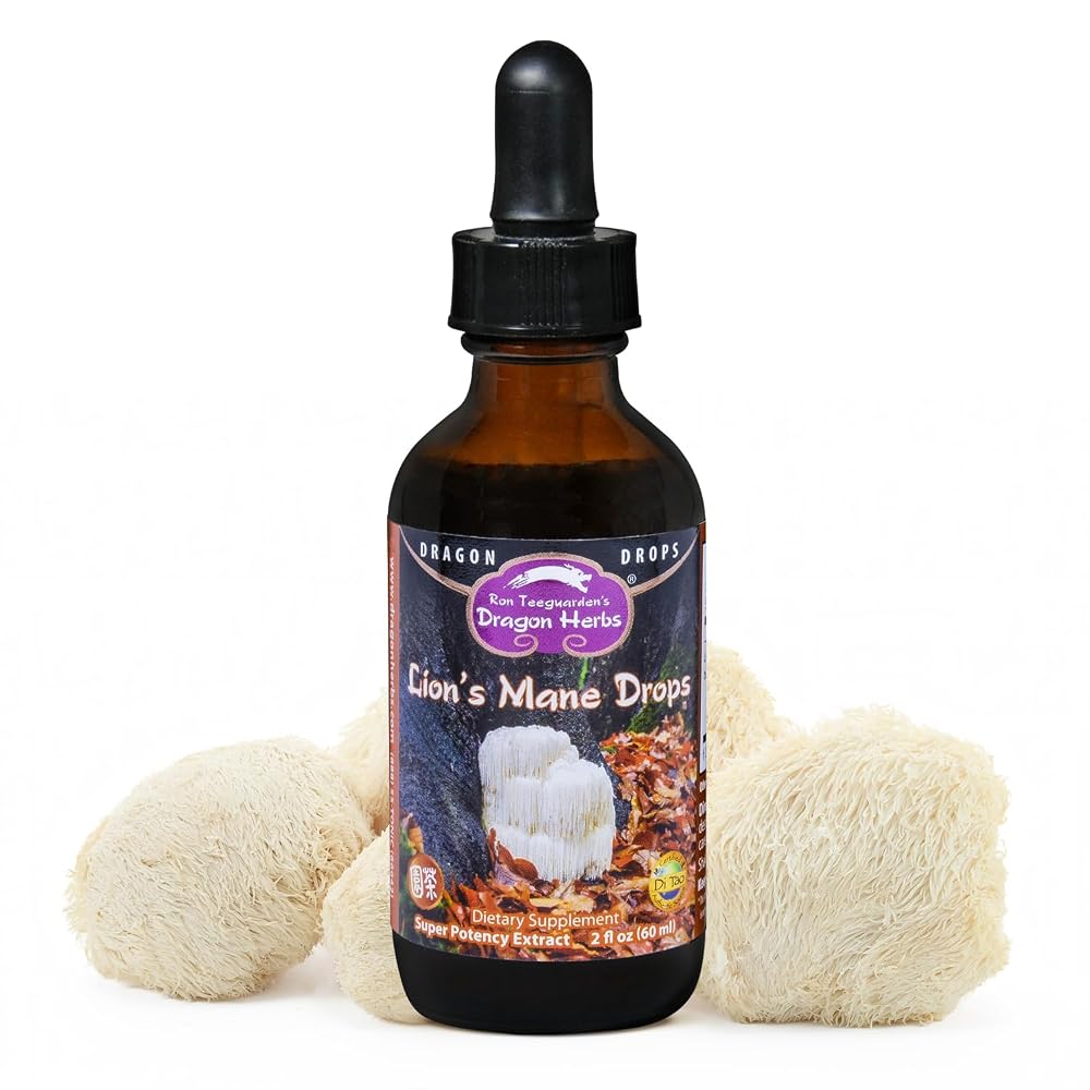 Dragon Herbs Lion's Mane Drops Mushroom Supplement Brain Support - 2 fl oz