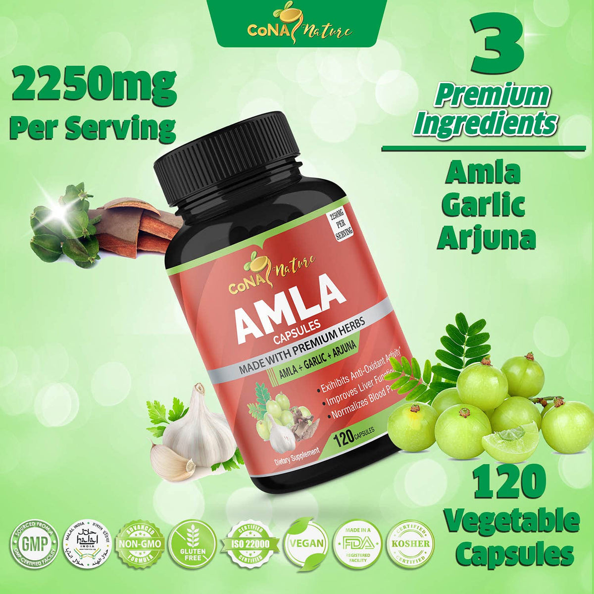 Cona Nature Organic Amla Capsules with Arjuna & Garlic - 120 Capsules - image 6