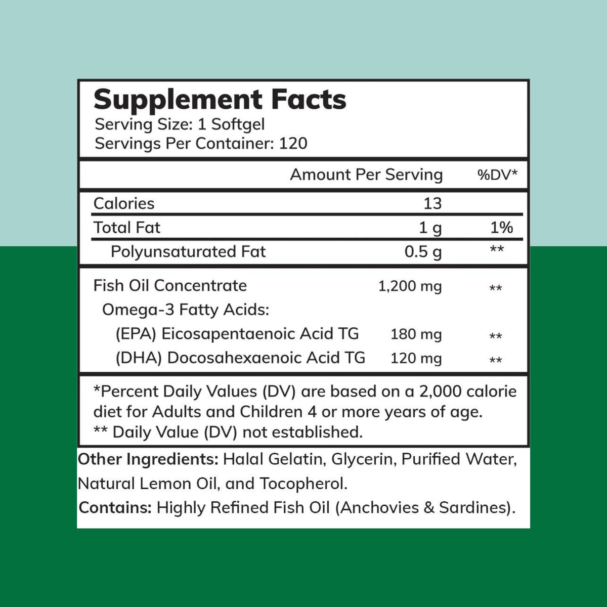 Zaytun Halal Fish Oil 1200mg Omega-3 Daily Wellness - 120 Softgels - image 2