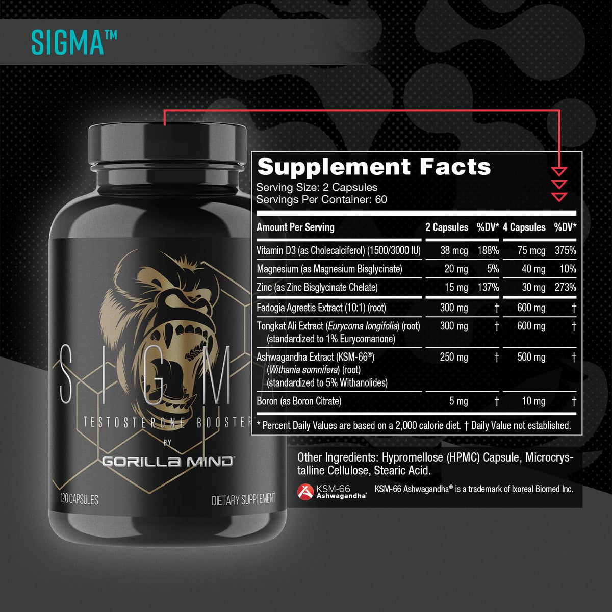 Gorilla Mind Sigma Testosterone Booster - 120 Capsules - image 2