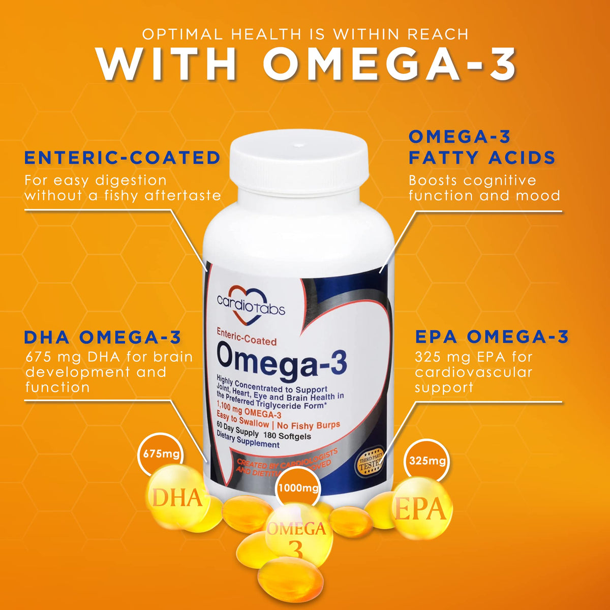 CardioTabs Omega-3 Enteric-Coated Fish Oil - 180 Softgels - image 3
