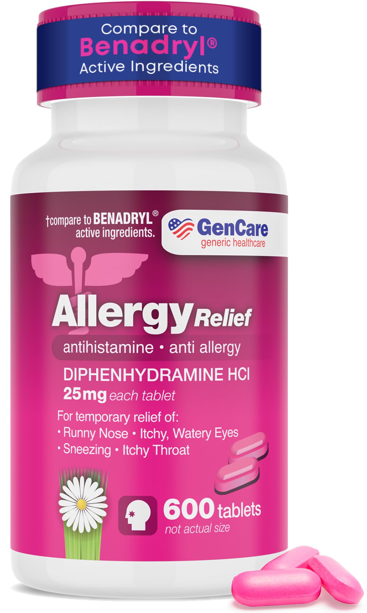 GenCare Diphenhydramine 25mg Allergy Relief Tablets - 600 Count