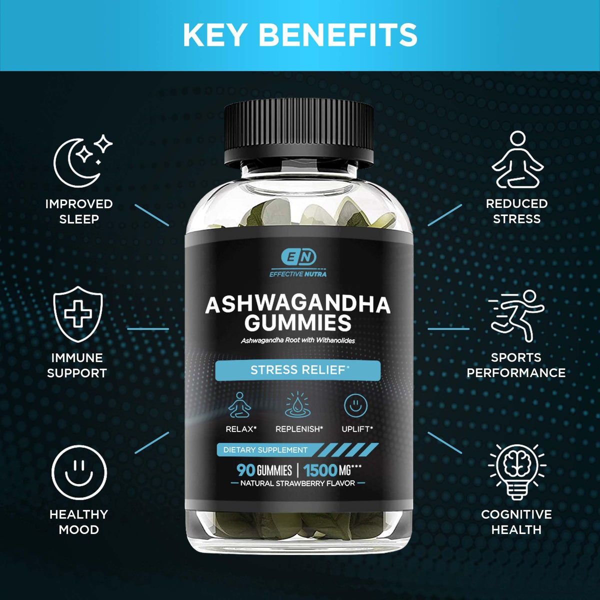 Effective Nutra Ashwagandha Gummies 1500mg - Stress Relief