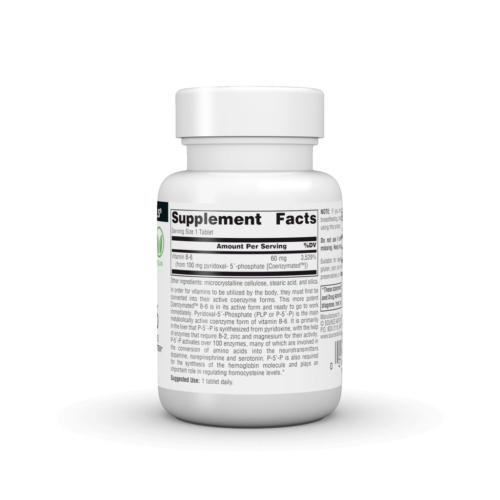 Source Naturals Coenzymated B-6 100 mg P-5'-P - 30 Tablets - image 3