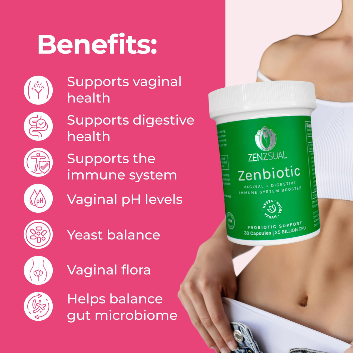 ZENZSUAL Zenbiotic Women's Probiotic 25 Billion CFU - 30 Capsules - image 4