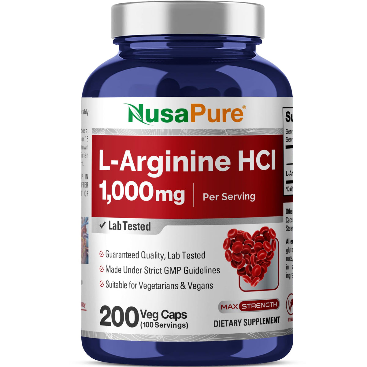 NusaPure L-Arginine HCl 1000mg Vegan - 200 Capsules
