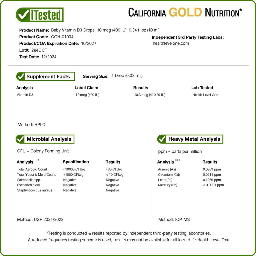 California Gold Nutrition Baby Vitamin D3 Liquid - 10 mcg - 10 ml - image 4