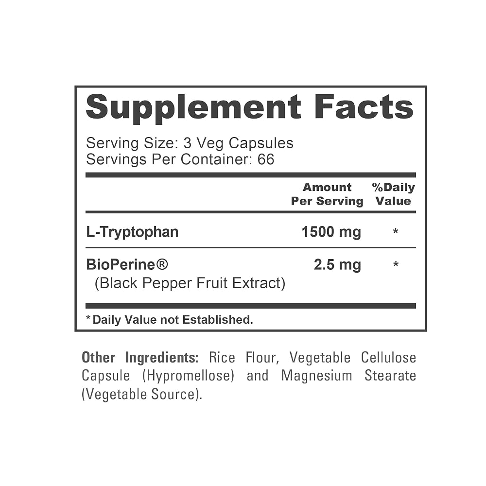 NusaPure L-Tryptophan 1500mg Vegan - 200 Vegetarian Capsules - image 4