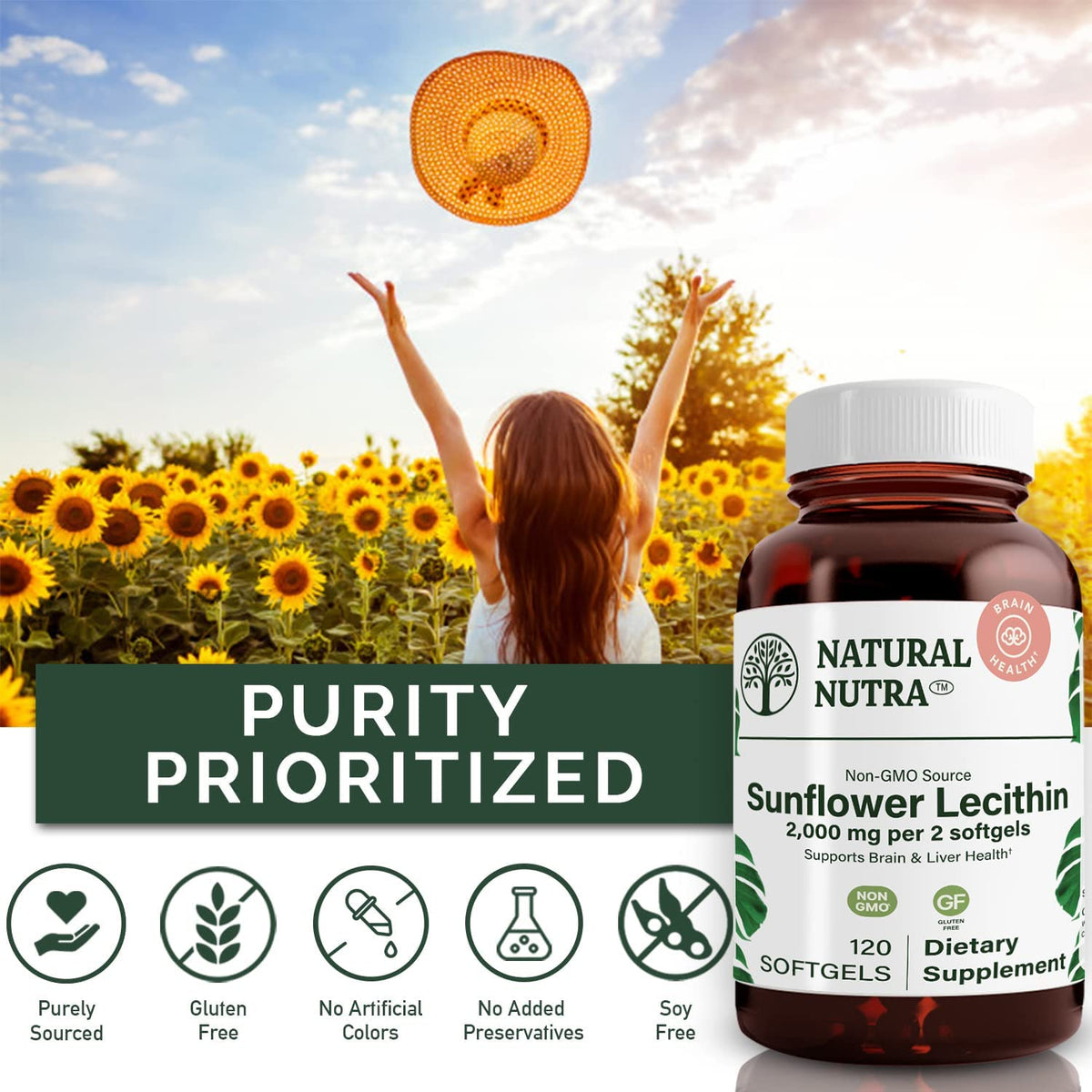 Natural Nutra Sunflower Lecithin 2000mg - 120 Softgels - image 3
