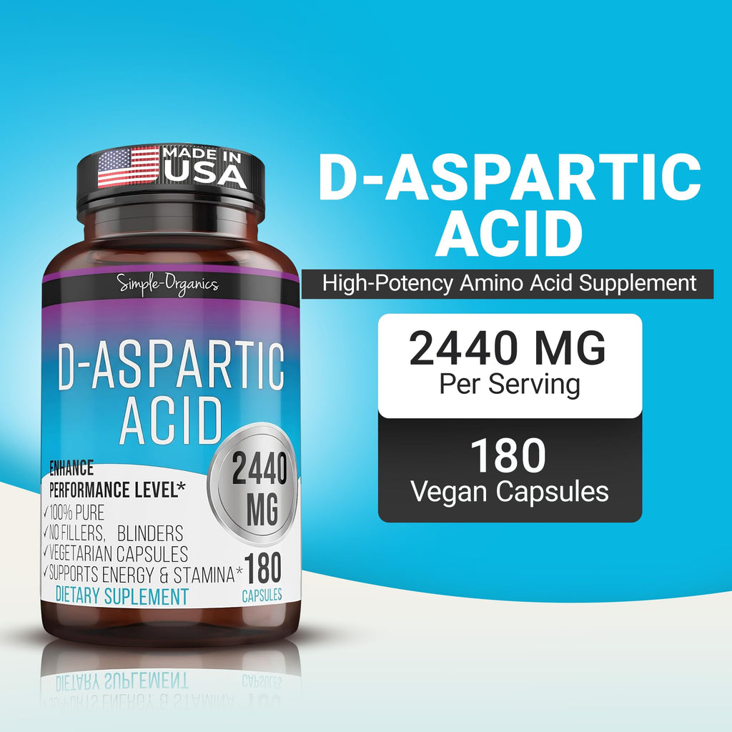 Simple-Organics D-Aspartic Acid Testosterone Support for Men - 180 Capsules - image 2