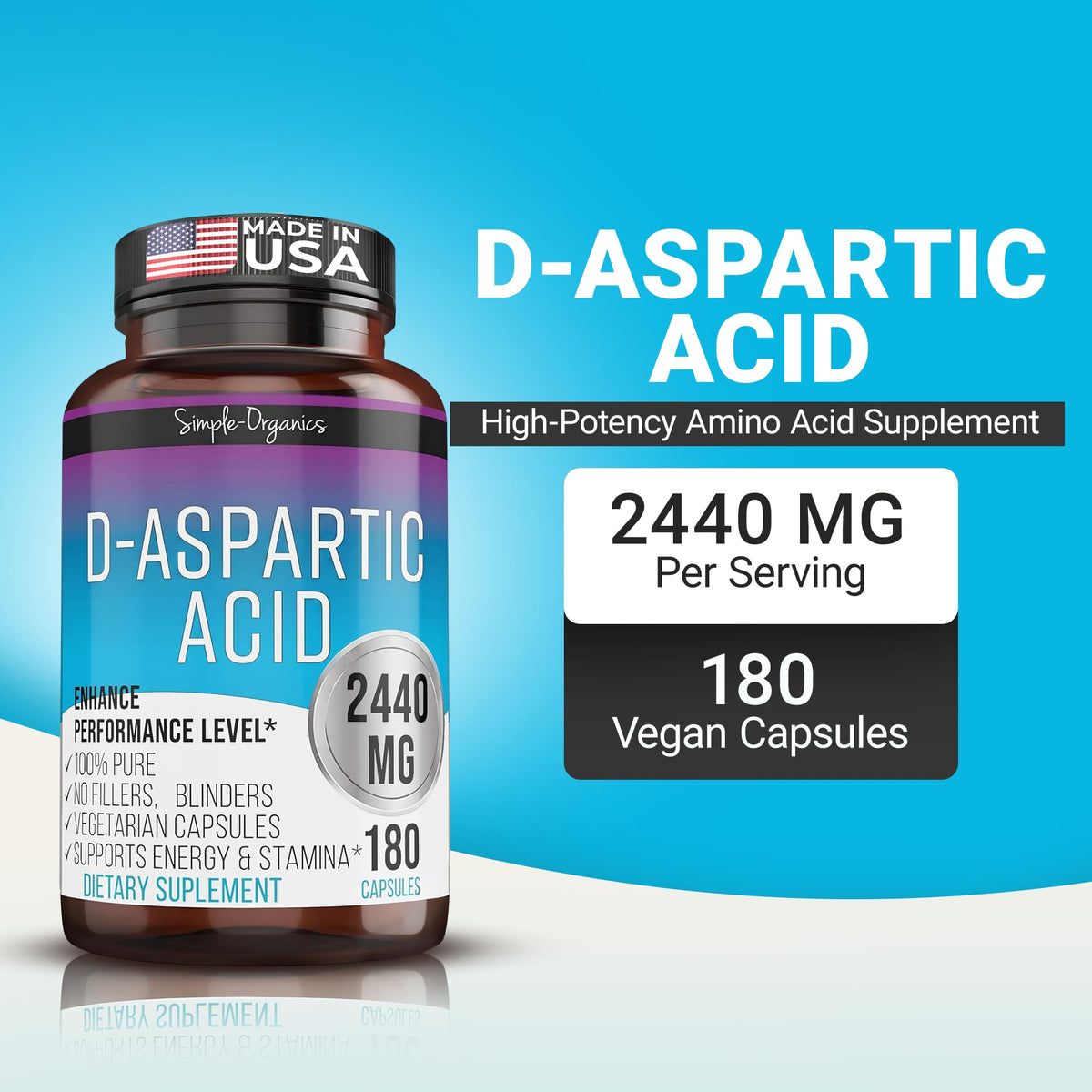 Simple-Organics D-Aspartic Acid Testosterone Support for Men - 180 Capsules - image 2