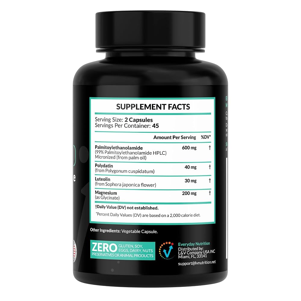 EVERYDAY NUTRITION Palmitoylethanolamide (PEA) 600mg - 90 Capsules - image 2