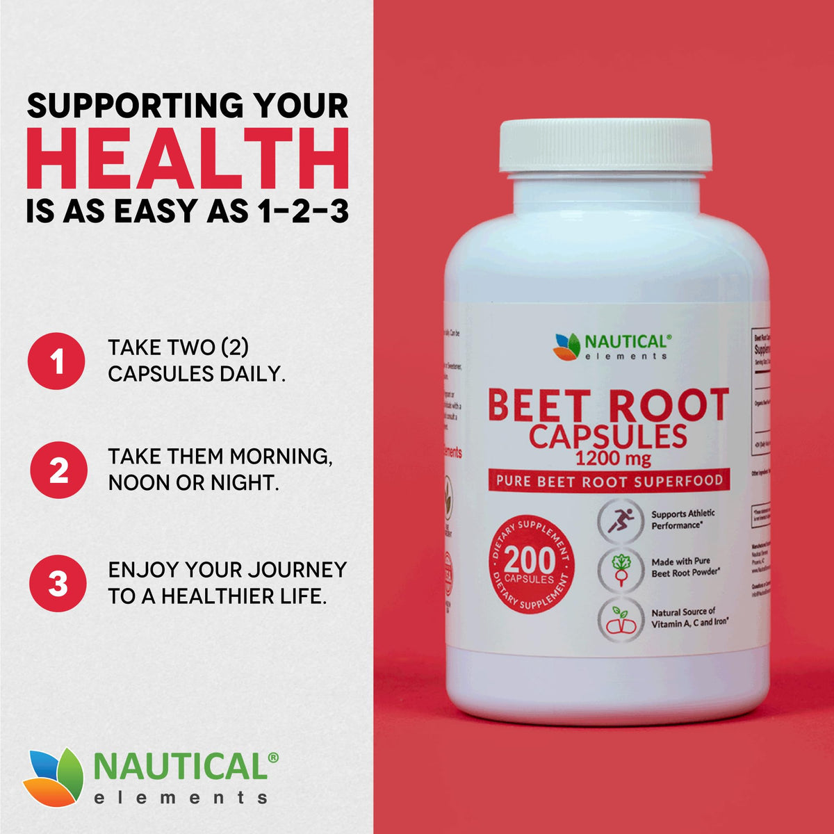 Nautical Elements Beet Root Capsules 1200mg - 200 Capsules - image 6