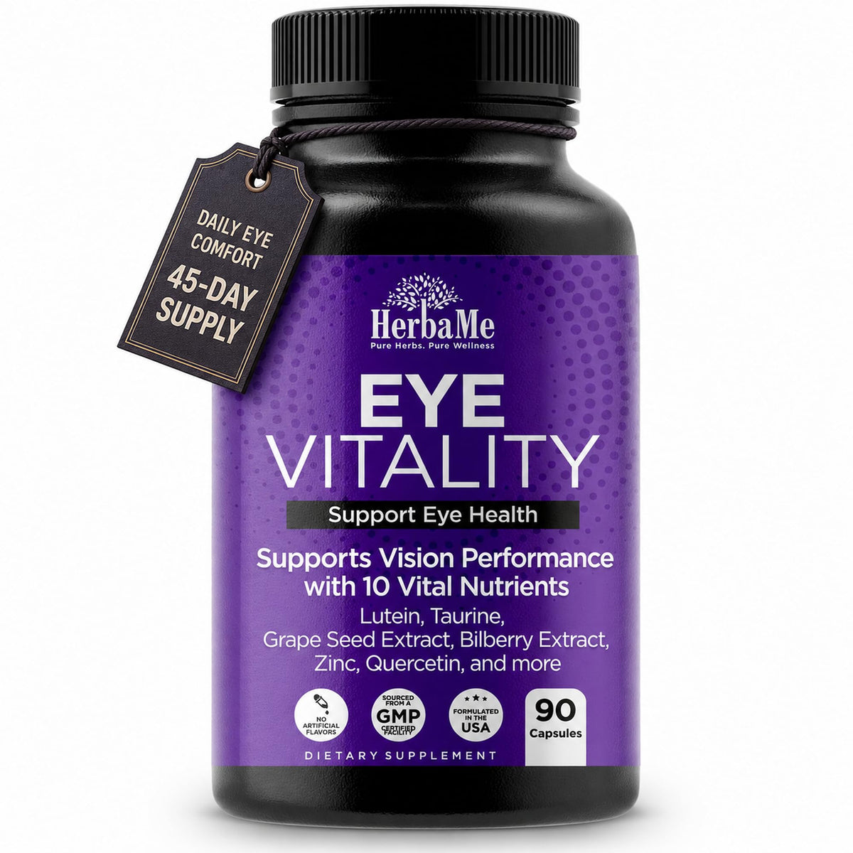 HerbaMe Eye Vitamins for Vision & Strain Relief - 90 Capsules
