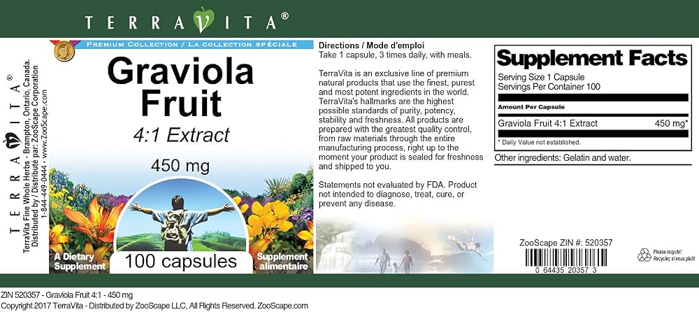 Terravita Graviola Fruit 4:1-450 mg (100 Capsules, ZIN: 520357) - image 3