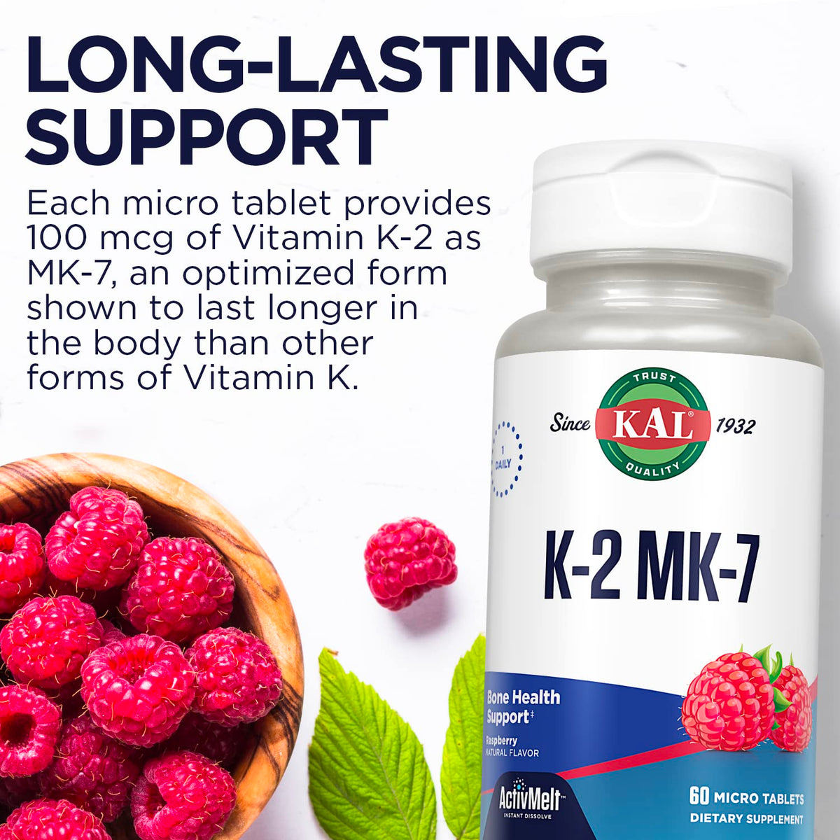 KAL Vitamin K2 MK7 ActivMelt 100 mcg Tablets - 60 Micro Tablets - image 5