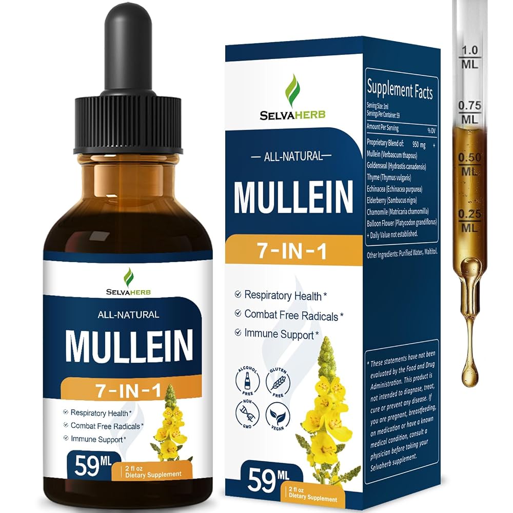 Selvaherb Mullein Drops for Lungs Respiratory Health - 2 Fl Oz