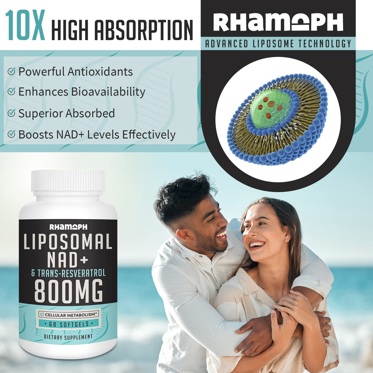 Rhameph Liposomal NAD+ 800 mg with Trans-Resveratrol 300 mg
