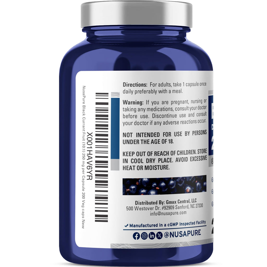 NusaPure Black Currant 250 mg Vegan - 200 Vegetarian Capsules - image 3