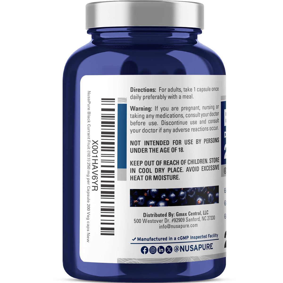NusaPure Black Currant 250 mg Vegan - 200 Vegetarian Capsules - image 3