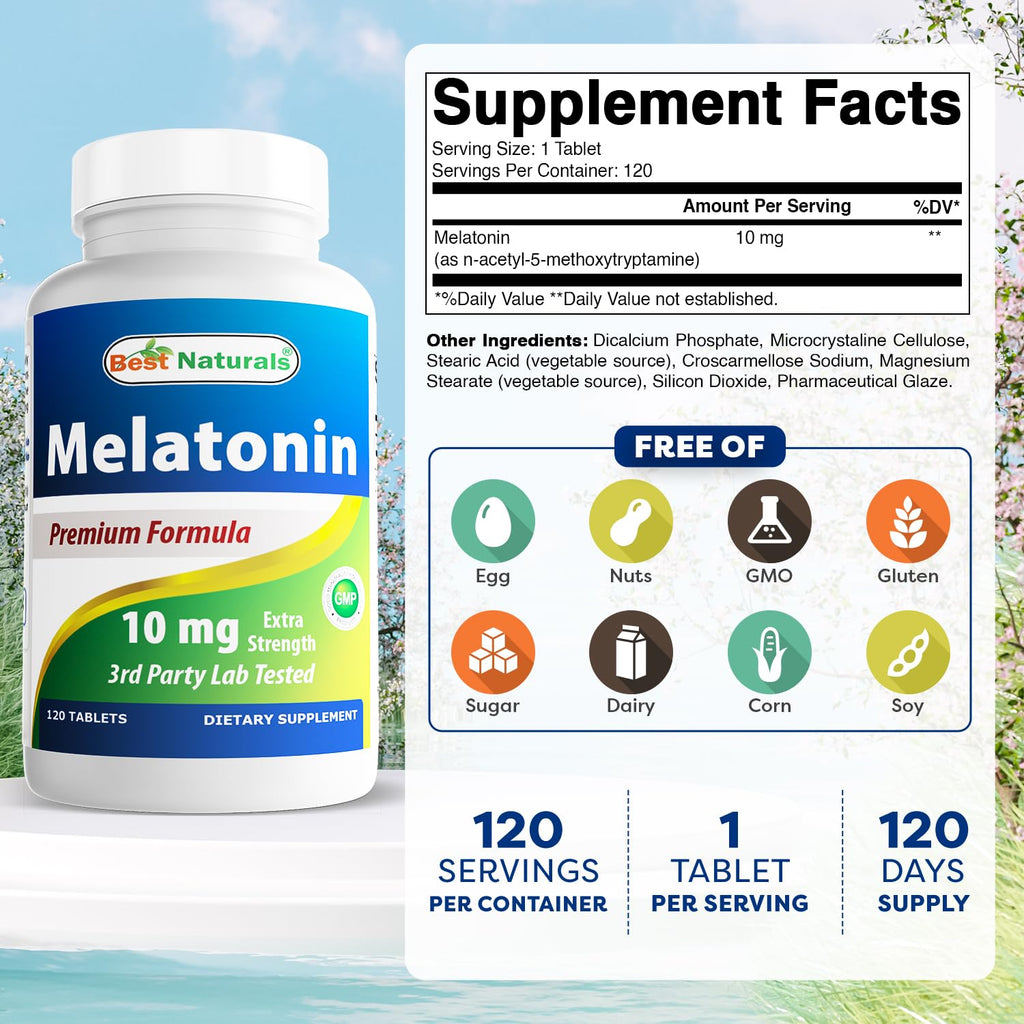 Best Naturals Melatonin 10mg Sleep Support Tablets - 120 Count - image 2