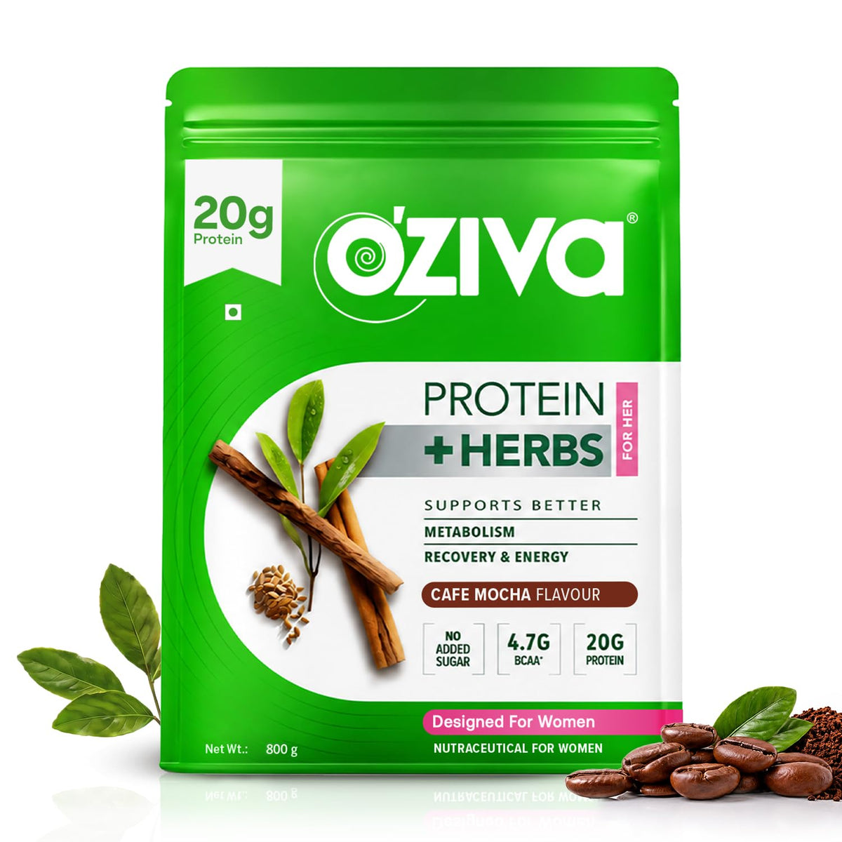 OZIVA Protein & Herbs Whey Protein for Women Cafe Mocha - 31 Servings