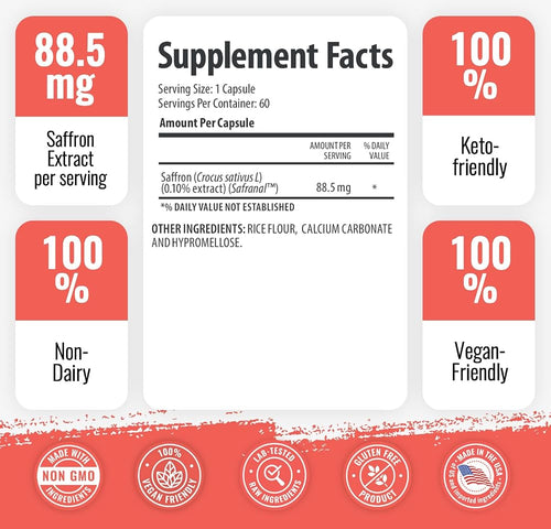1 Body Saffron Extract Supplement 88.5 mg Safranal - 60 Vegetarian Capsules - image 2