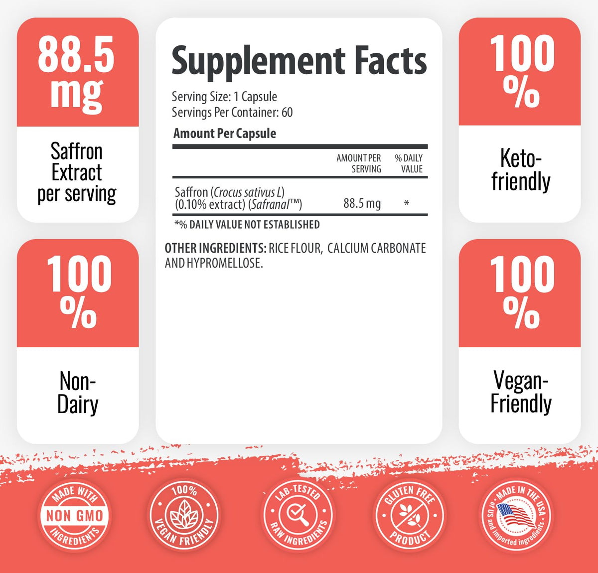 1 Body Saffron Extract Supplement 88.5 mg Safranal - 60 Vegetarian Capsules - image 2