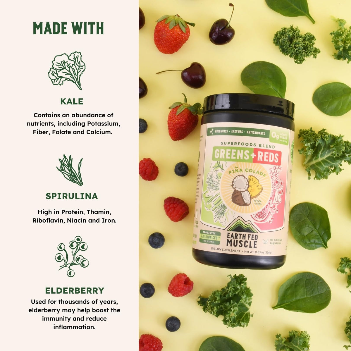 Earth Fed Muscle Greens and Reds Superfoods Powder Piña Colada - 30 Servings - image 3