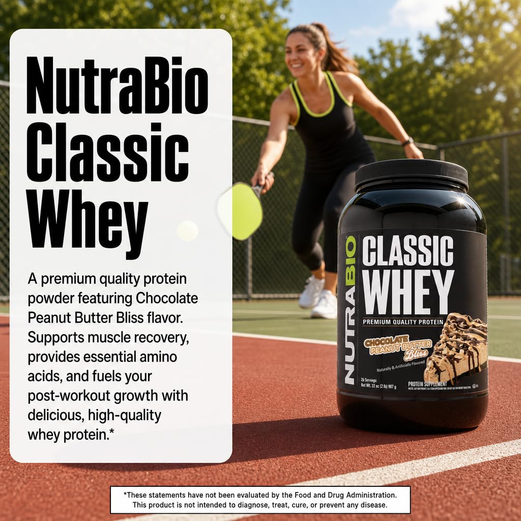NutraBio Classic Whey Protein Powder Supplement - 25g of Protein Per