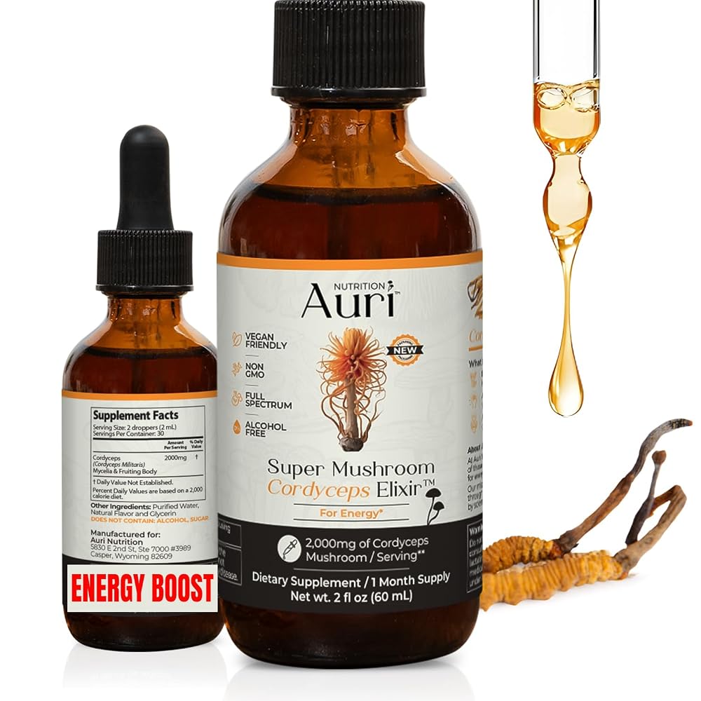Auri Super Mushroom Cordyceps Elixir for Stamina - 60 ml