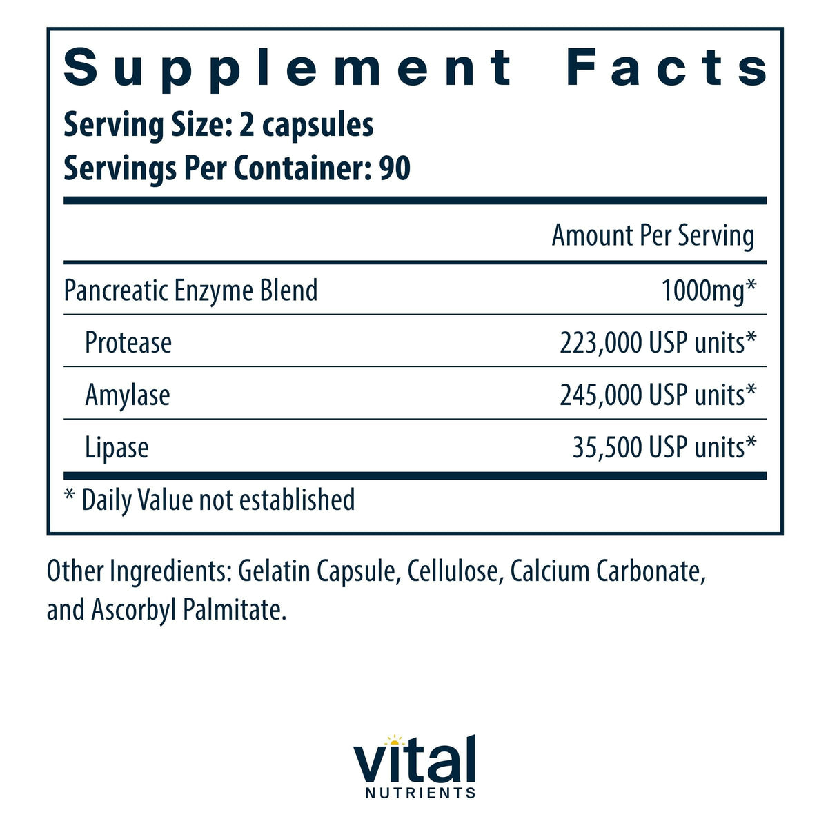 Vital Nutrients Pancreatic Enzymes 1,000mg - 180 Capsules - image 2