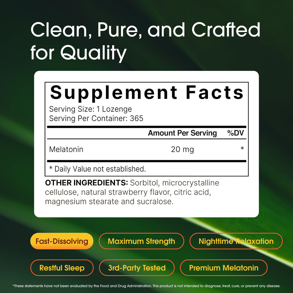 NatureBell Melatonin 20mg Sleep Support - 365 Lozenges - image 3