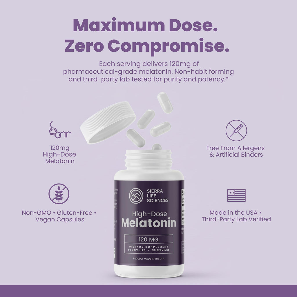 SIERRA LIFE SCIENCES Melatonin 120mg Extra Strength Sleep Support - 60 Capsules - image 5